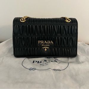 Prada Black Quilted Leather Shoulder Bag with Gold Hardware